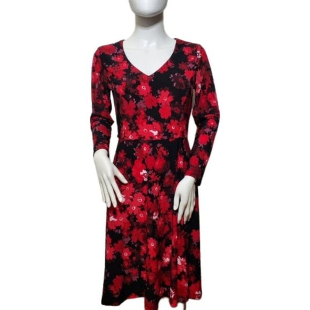 Tommy Hilfiger Women Dress Size 4 Red Floral A-Line V-Neck Knee Length - Picture 13 of 14